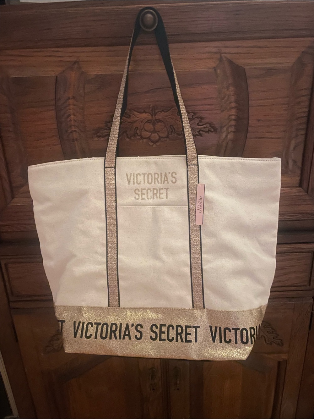 Victoria's Secret Cream Tote with Gold Trim, NWT